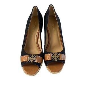 Arturo Chiang Shoes Wedges Cork Black Tan Size 7.5